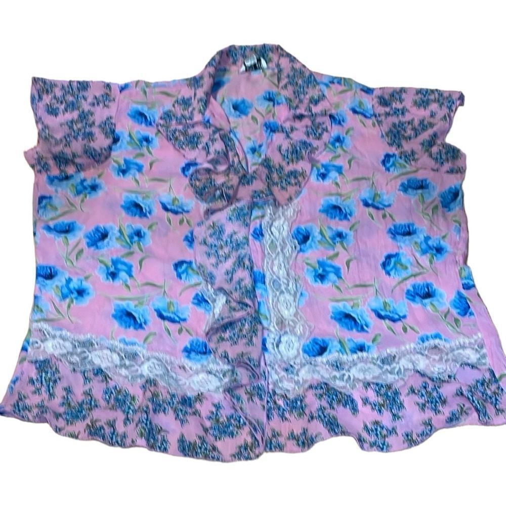 Coquette Blouse, Robbie Bee Floral Top, blue, pink, 16W